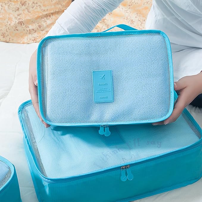 6 Set Packing Cubes for Travel Luggage Packing Bags Reusable Lightweight Suitcase Organizer Cubes Set for Travel Accessories (Sky Blue)