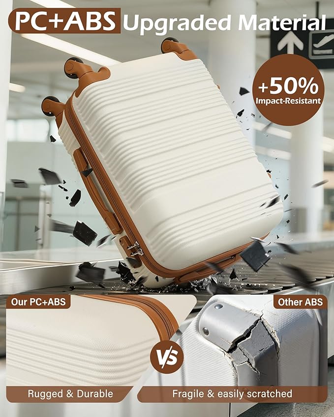 LONG VACATION 3 Piece Carry On Luggage Set with Backpack, 20 Inch Carry Suitcase with Spinner Wheels, ABS+PC Hardshell Suitcase set with TSA Lock & YKK Zipper