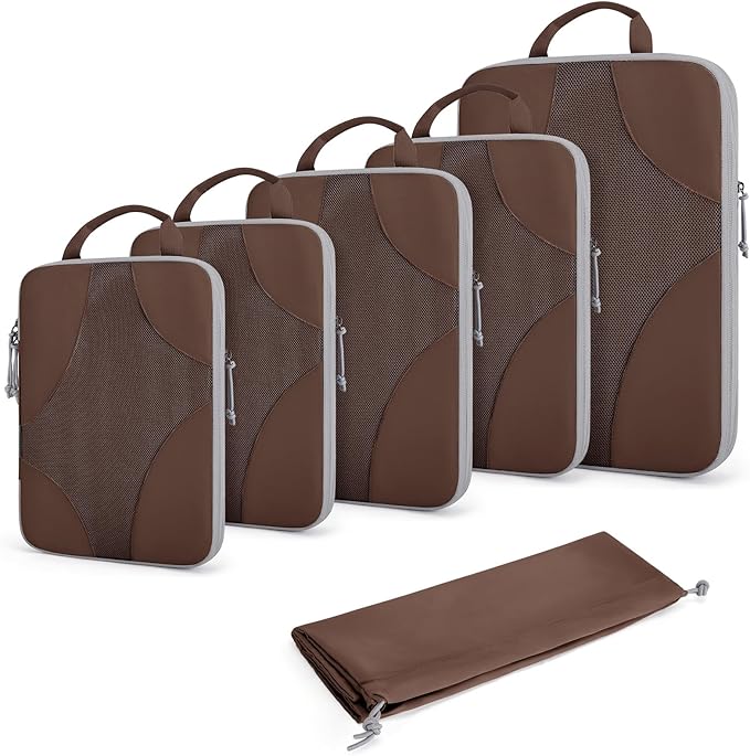 BAGSMART Compression Packing Cubes for Travel, Compressible Luggage Organizer for Cruise Ship, Lightweight Travel Essentials 6-Pack 1L+2M+2S+1Shoe Bag