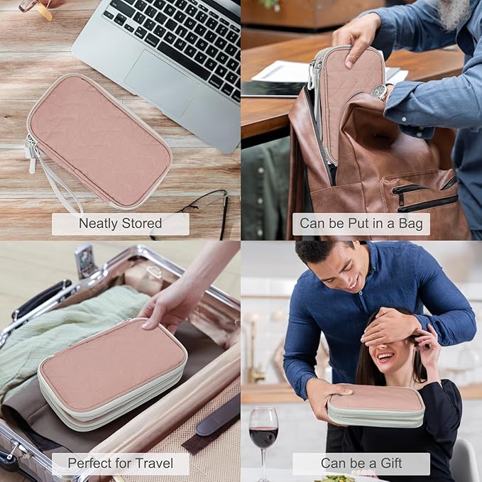 FYY Electronic Organizer, Travel Cable Organizer Bag Pouch Electronic Accessories Carry Case Portable Waterproof Double Layers All-in-One Storage Bag for Cable, Cord, Charger, Phone, Pattern Pink (M)