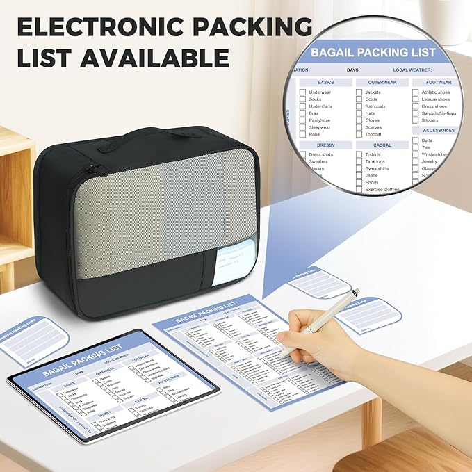 BAGAIL 9 Set Packing Cubes with Packing List Luggage Packing Organizers for Travel Accessories