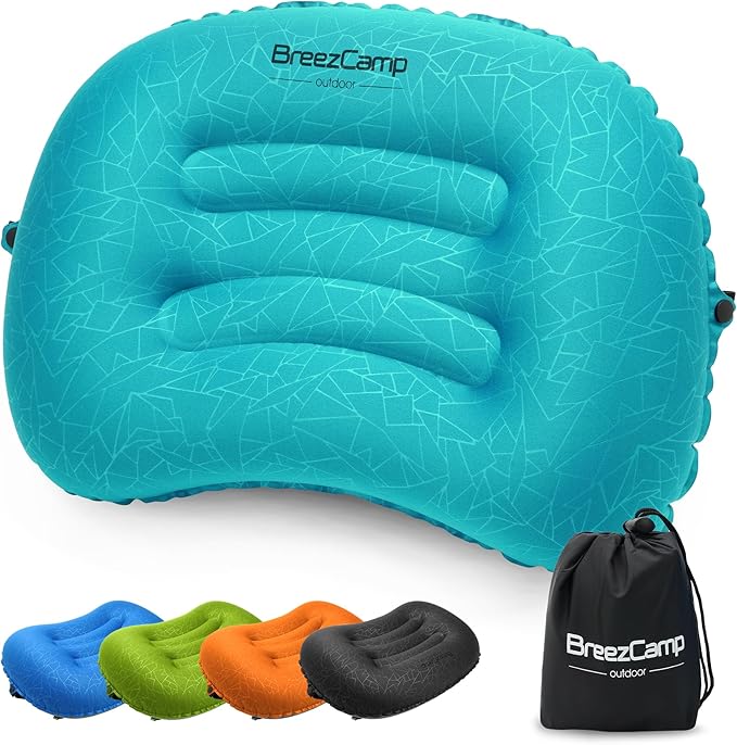 Inflatable Camping Pillow, Travel Blow Up Air Pillow, Neck Lumbar Support Ultralight Compact Pillow for Outdoor Hiking Backpacking Car Beach Airplane Sleeping Essentials, Peacock Blue