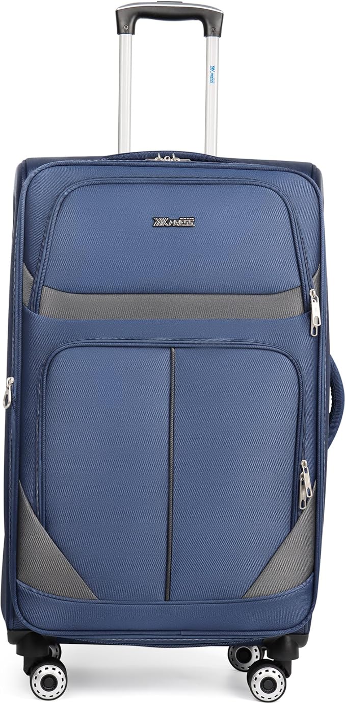 28" Large Softside Expandable 15% Checked Luggage with Double Spinner Wheels LOCK,Lightweight Travel Suitcase for Men/Women（Navy-Grey,28in）