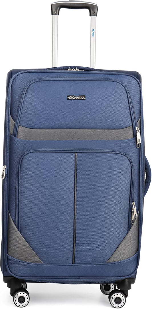28" Large Softside Expandable 15% Checked Luggage with Double Spinner Wheels LOCK,Lightweight Travel Suitcase for Men/Women（Navy-Grey,28in）