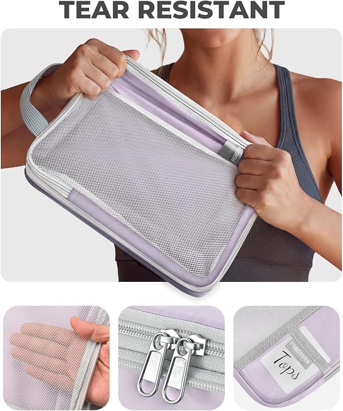 Percover Compression Packing Cubes 4-Piece Set, Packing Cubes Compression for Travel with Label Pockets, Travel Organizer for Carry On & Checked Luggage, Purple