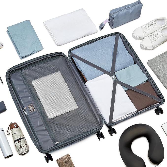LARVENDER Carry On Luggage 22x14x9 Airline Approved, Expandable PP 20 inch Carry On Suitcases with Wheels, Lightweight Luggage Sets 3 Pieces for Women(GREY GREEN/20/BP/TB)