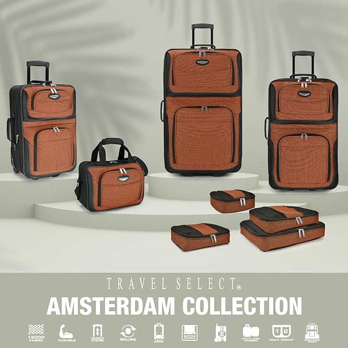 Travel Select Amsterdam Softside Expandable Luggage with Rolling Wheels, Red, 2-Piece Set (15/21)