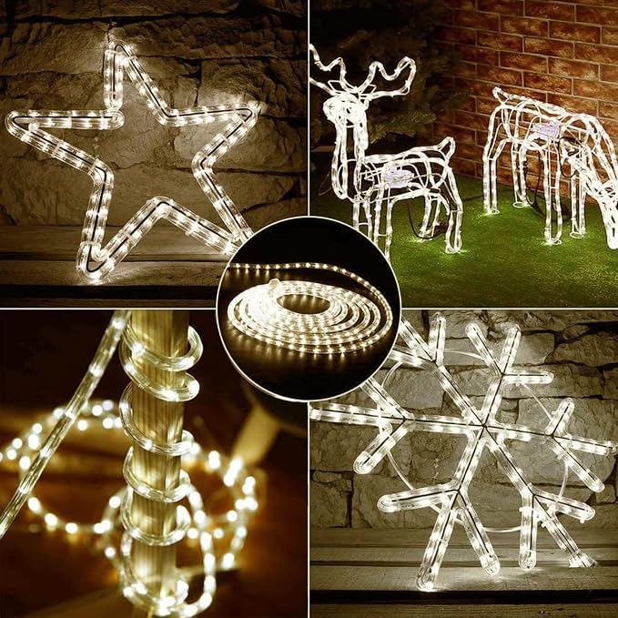 3.3ft 2-Wire Waterproof LED Rope Light Kit,110V-120V PVC 30 LED/M Tube Lights Strip for Background Lighting, Outdoor Decorative Lighting, Christmas(Warm White)