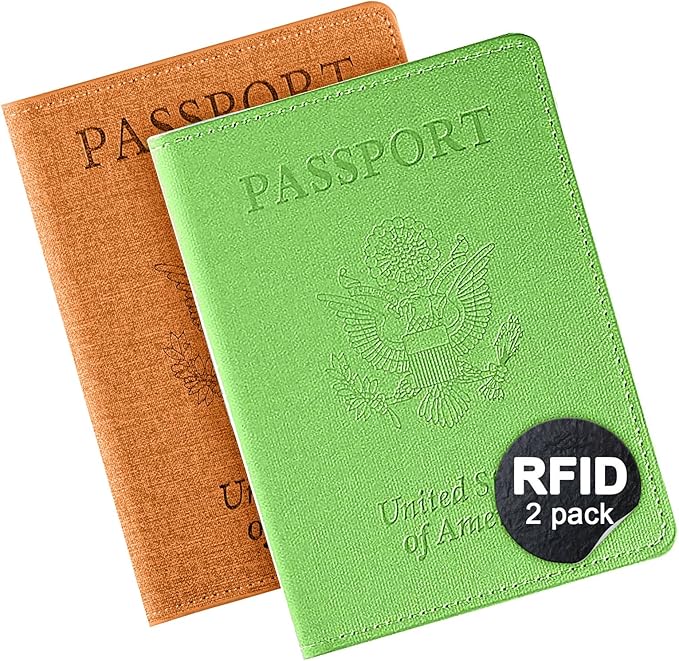 VIDIVICI 2Pack Passport Wallet, Travel Gifts, Travel Accessories - Yellow&Green