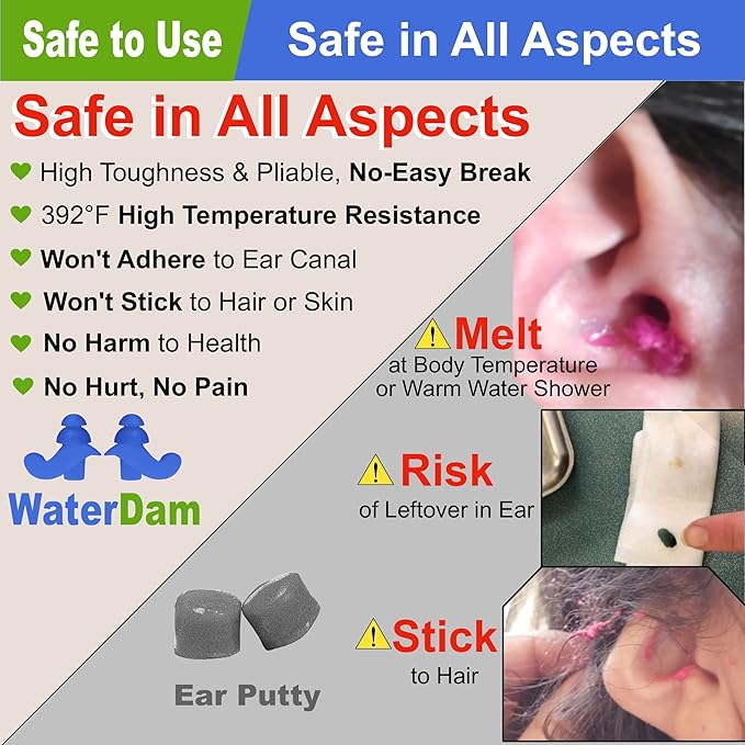 WaterDam Swimming Ear Plugs Great Waterproof Ultra Comfy Earplugs Prevent Swimmer's Ear