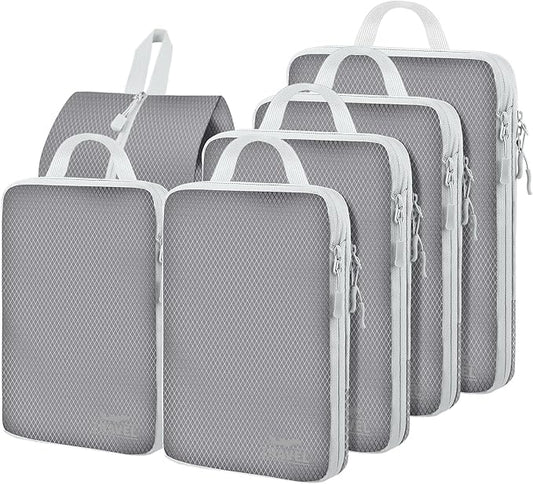 6 Set Compression Packing Cubes, Suitcase Organizer, Lightweight Travel Essentials, Compression Bags For Travel Accessories Luggage Storage Set (6Pcs, Gray)