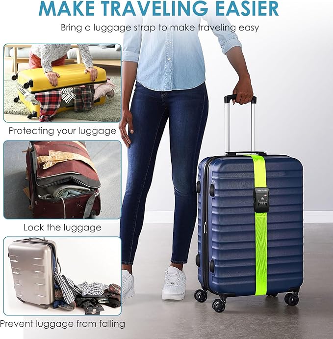 Travel Inspira Luggage Straps for Suitcases with TSA Lock, Protect Your Luggage Anti-Burst, High Visibility Color, Easy to Identify Luggage Adjustable Heavy Duty Belt for 20-32 Inch Suitcases