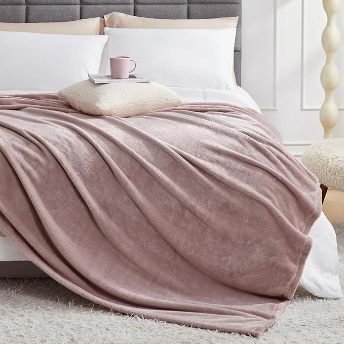 Hansleep Fleece Pink Twin Blanket, Super Soft Flannel Fuzzy Plush Cozy Blanket for All Seasons, Pink, Twin 60x80 Inches