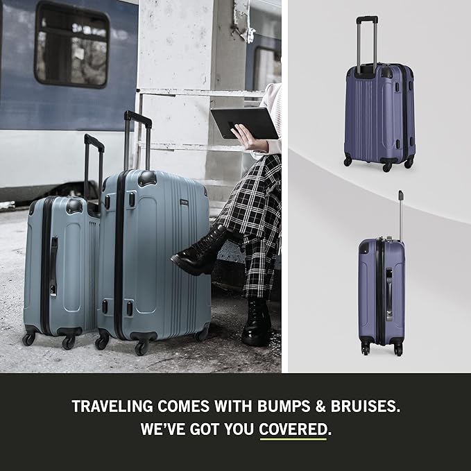 Kenneth Cole REACTION Out of Bounds Lightweight Hardshell 4-Wheel Spinner Luggage, Smokey Purple, 24-Inch Checked
