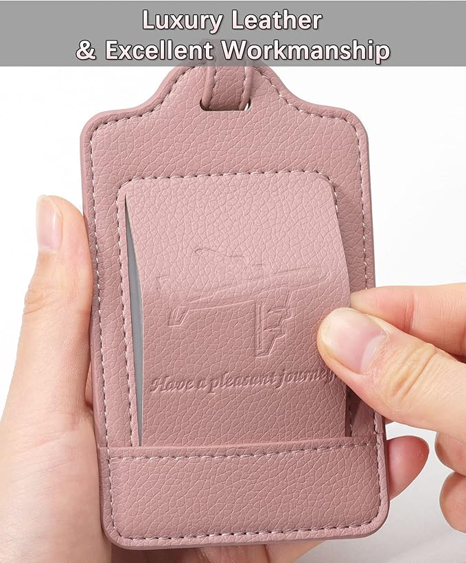 3 Pack Luggage Tags - Quick Install, Privacy Protection, Airplane Travel Essentials for Suitcases, Durable Leather - Lichee Dark Pink