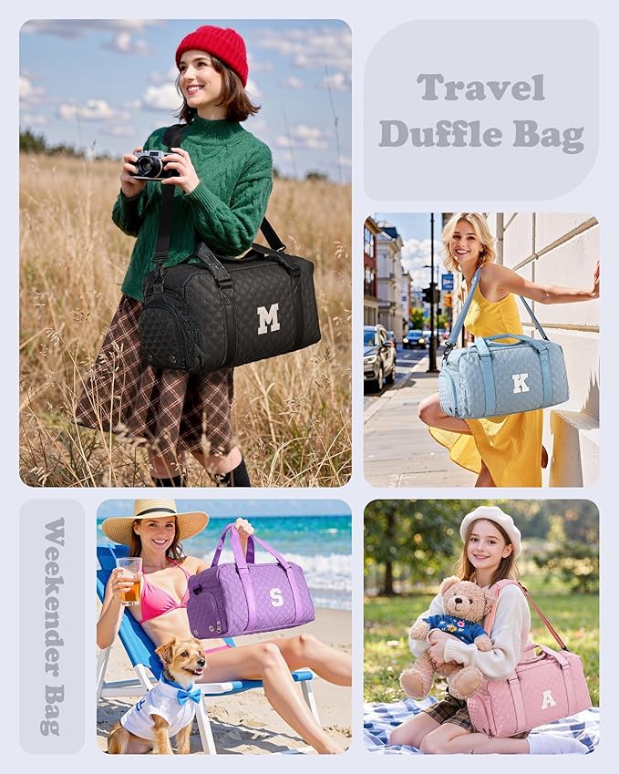 Personalized Duffle Bag Women Girls Gift: Letter Carry on bags, Dance Cheer bag Sports for Girl, Kid Gymnastics Bags, Birthday Gifts for Women Girls Kids Teens Mom Teacher