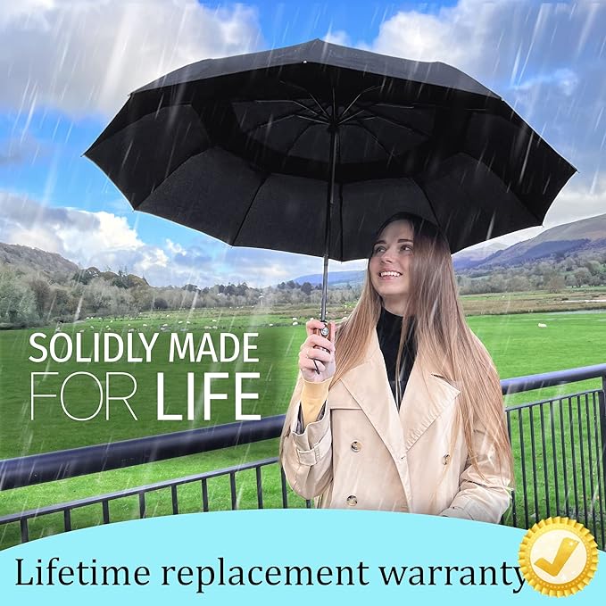 Raintrend Windproof Travel Umbrellas for Rain Automatic +10% Bigger Canopy Strong Frame Compact Folding Portable Umbrella for Women Men Backpack Purse