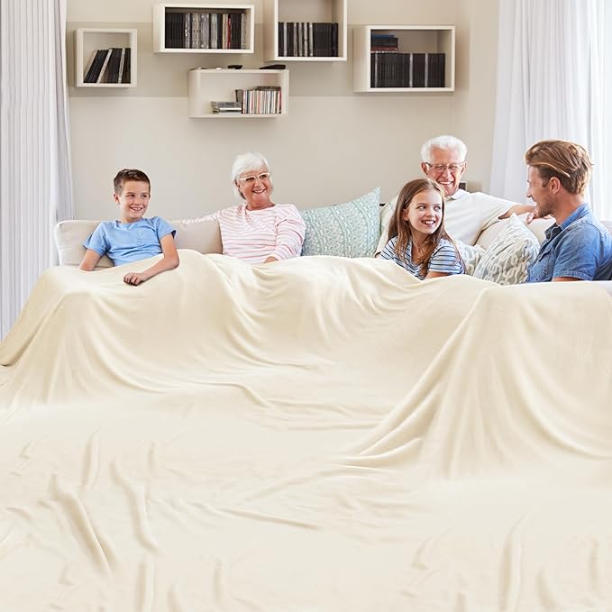 Big Oversized Soft Blanket, Giant Fleece Companion 120x120, California King Warm Blanket for Whole Family, Bed, Sofa, Couch, Travel, Camping 120x120 Cream