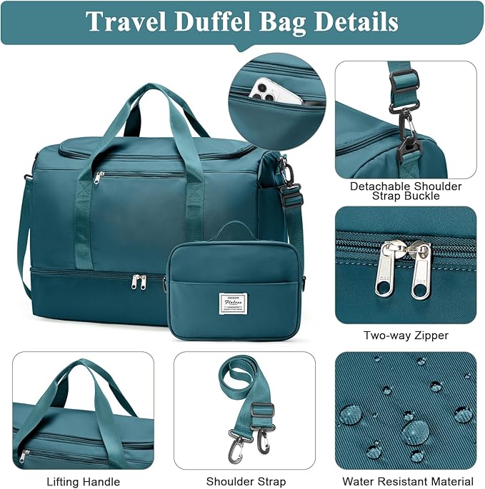 Extra Large Travel Duffle Bag with Shoe Compartment & Toiletry Bag, XL Weekender Bags for Women, Carry On Overnight Bags for Gym Sports, Water-Resistant Hospital Bag for Labor and Delivery