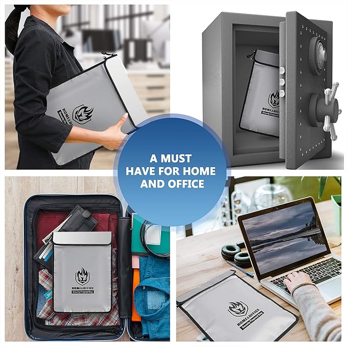 Upgraded Two Pockets Fireproof Document Bag (2000℉), andyer 15”x 11”Waterproof Fireproof Money Bag for Cash with Zipper, Important Document Storage Organizer for Valuables, Legal Documents Safe