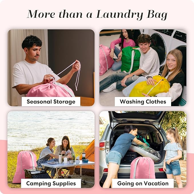 Handy Laundry Bag Shoulder Strap Extra Large - Drawstring Locking Closure, Durable Material, Heavy Duty Stitching, Hands Free Carrying - Perfect College Dorm (Pink, 30" x 40")