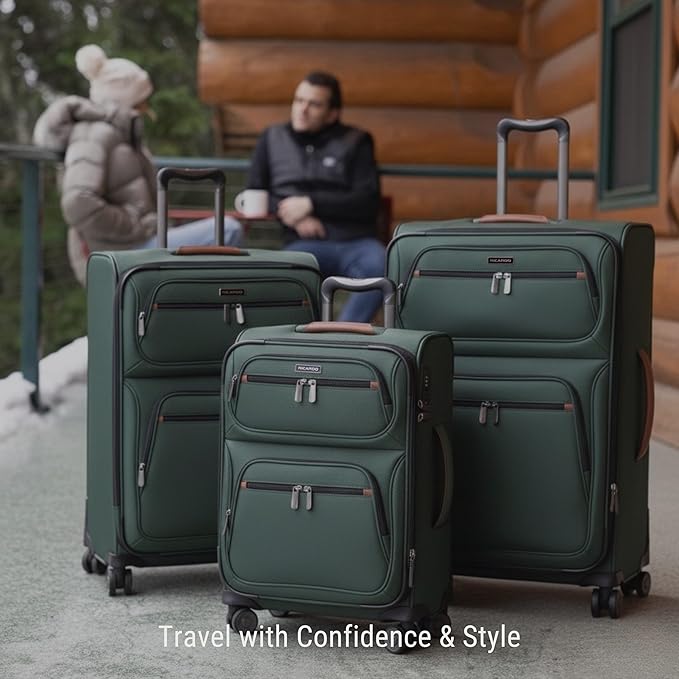Ricardo Beverly Hills Montecito 3.0 Softside Luggage Collection – Expandable Suitcases with Wheels and TSA Lock, 29" Large Check-In, Hunter Green