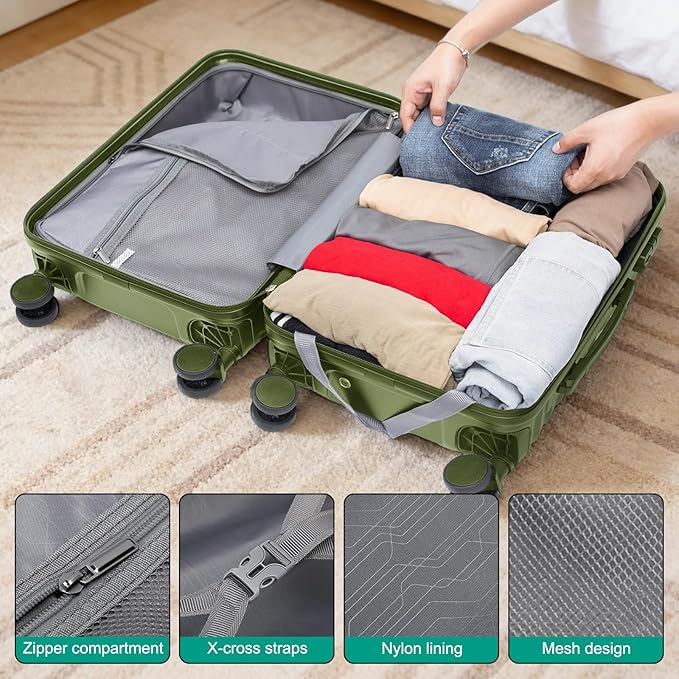 Joyway Luggage Sets 6 Piece with Detachable Spinner Wheels, Lightweight Hard Shell Travel Suitcse Set with TSA Lock (Green, 6 Piece Set)