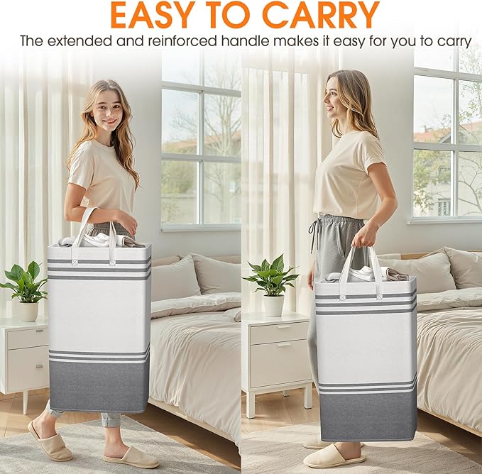 3 Pack Large Laundry Baskets, Laundry Hampers, Freestanding Waterproof Collapsible Clothes Bag with Extended & Reinforced Handles - Clothes Basket for Dorm, Bathroom, Home (88L)