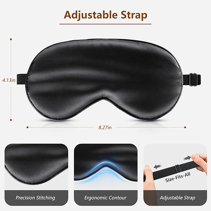 Sleep Mask Silk Eye Mask for Men Sleeping Mask, Adjustable Elastic Strap for Night Shading Sleep Mask, Soft and Comfortable for Both Men and Women(Black)