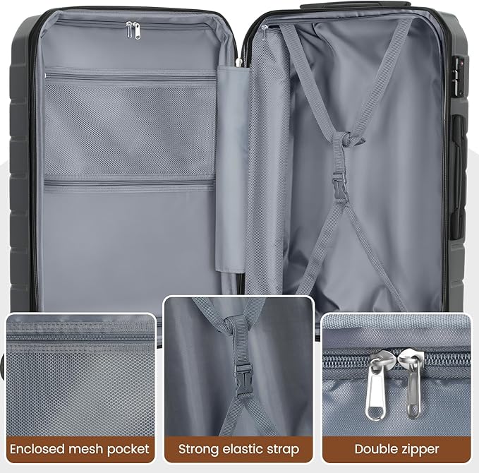 Luggage Sets 3 Piece, Hardside Carry On Suitcase with Spinner Wheels, Lightweight Durable Luggage for Travel | TSA Lock, Expandable Suitcase Set for Men and Women（20/26in） (Black)