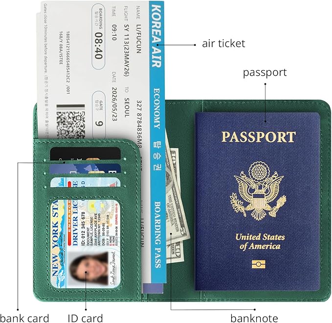 Passport Holder for Travel Essentials,RFID Blocking Passport Cover Wallet Card Case for Women and Men (Dark Green)