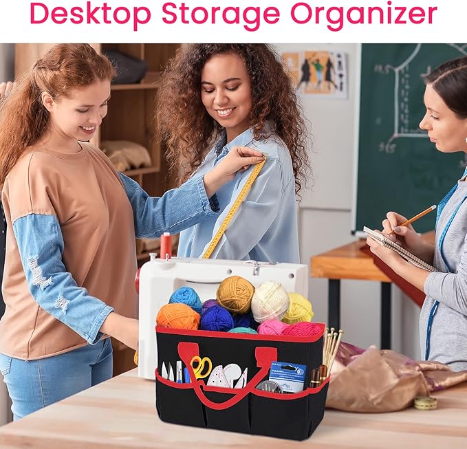 Godery Desktop Tote and Organizer, Teacher Helper caddy Bag for Arts, Books, Stationery, Office Desk Organization, Make-up Storage with Handles for Travel (PINK)