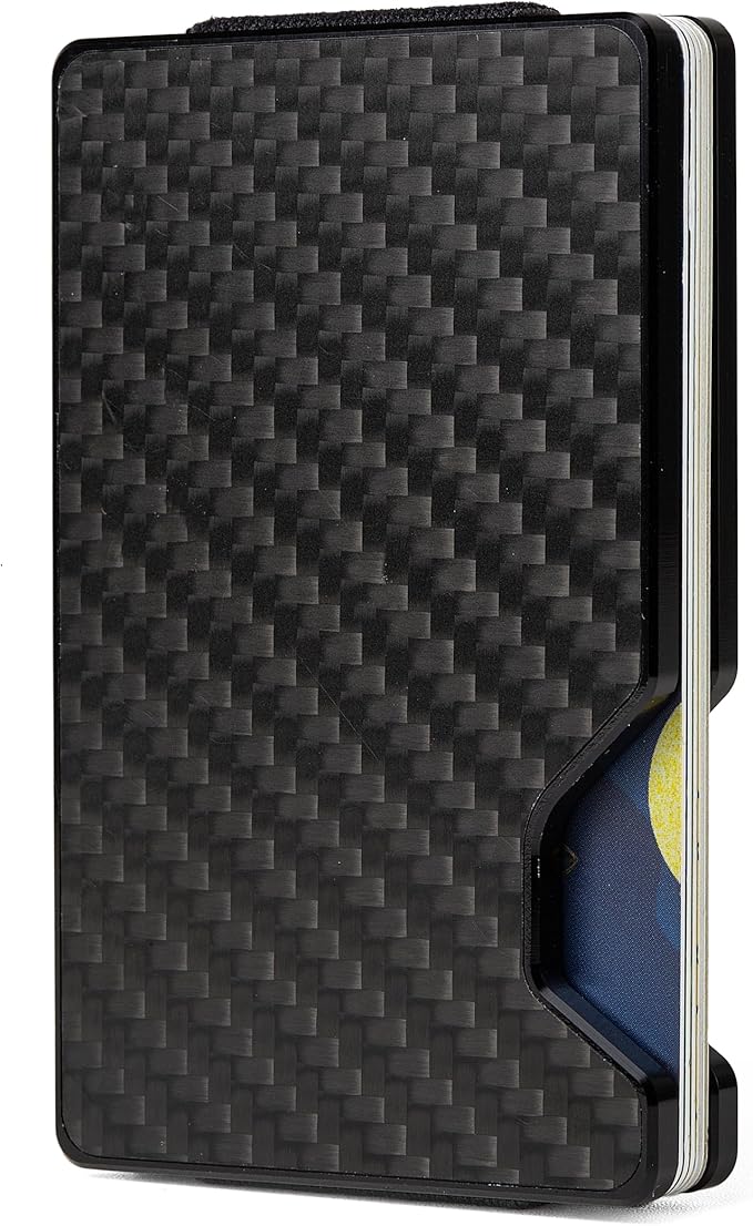 Minimalist Carbon Fiber Wallet for Men, Money Clip Cash Strap Wallet, RFID Blocking Metal Wallet Aluminum Card Holder,Front Pocket Wallet(Carbon Fiber)