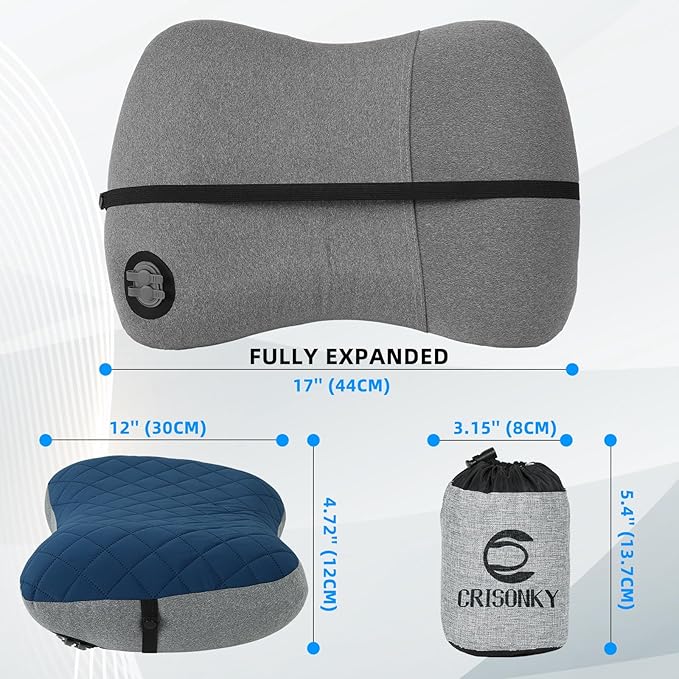 Camping Pillow with Removable Cover- Inflatable Pillow - Travel Pillows for Backpacking & Airplane, Lumbar Support Blow Up Pillow Washable Pillowcase, Compressible Pillow (Pacific Blue (With Cover))