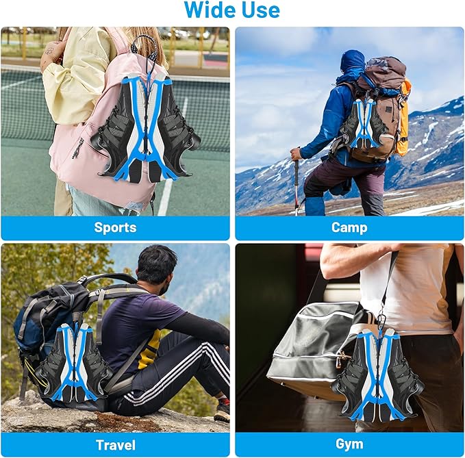 2 Pack Shoe Holster for Backpack with Clip Hanger, Shoe Holder for Sneakers, Cleats, for Travel, Outdoors, Sports (X-Large, Blue)
