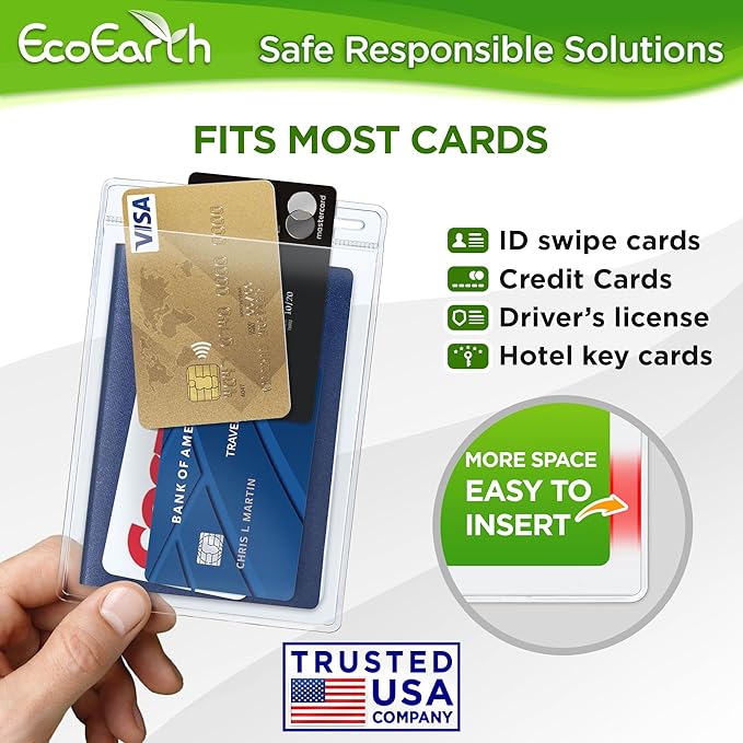 EcoEarth Passport & Identification Card Holders with Soft Edge (Clear, 4x6 Inch, 50 Pack), Extra Large Vertical ID Holder, Zipperless Plastic Name Badge Holders