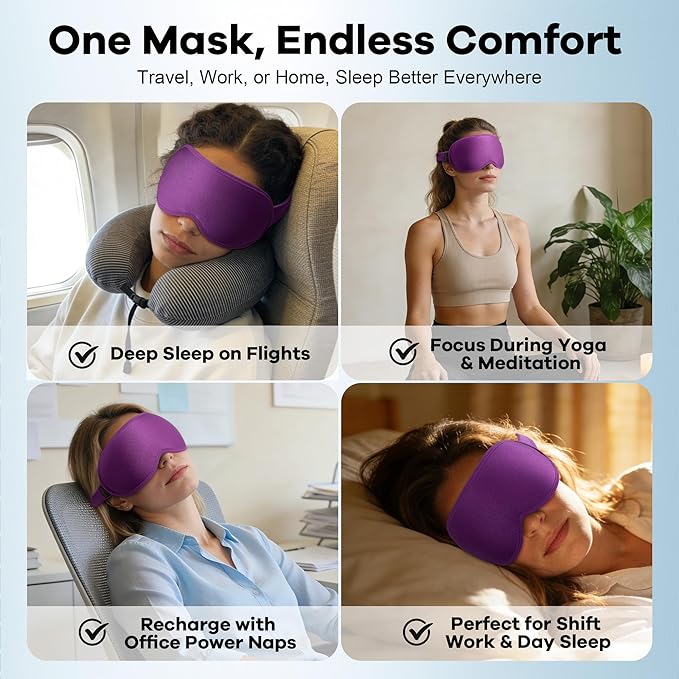 Blackout Eye Mask for Deep Sleep, 3D Weighted Sleep Mask for Women, Zero Pressure, Lash-Friendly, Perfect for Airplane Travel, Meditation, Yoga, Relaxation & Gifting, Purple
