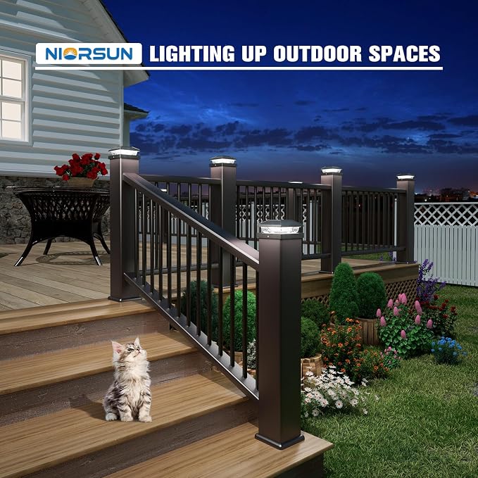 Solar Post Cap Lights,4x4 Post Solar Light Cool White,Black 16 Pack | Fence Post Solar Lights for 4x4 Post Caps Wood Vinyl, IP64 Waterproof Solar Post Lights Outdoor, Solar Deck Post Lights