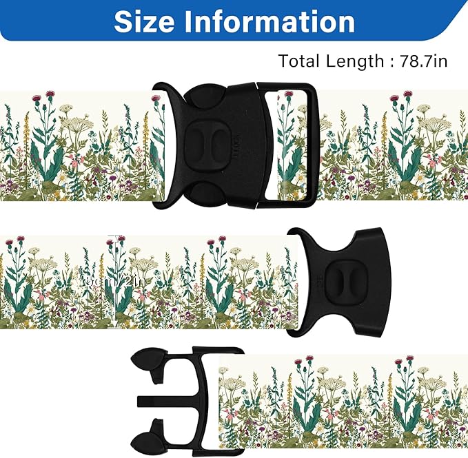 Luggage Straps for Suitcases, Travel Adjustable Belt with Quick Release Buckle, Heavy Duty Nylon Bag Packing Strap, Unique Bright Identifiers Business Travel Accessories (2 Pack) - White Flowers