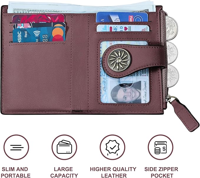 Tipmile Small Wallet for Women Bifold RFID Blocking Card Holder Leather Wallets with Zipper Coin Pocket