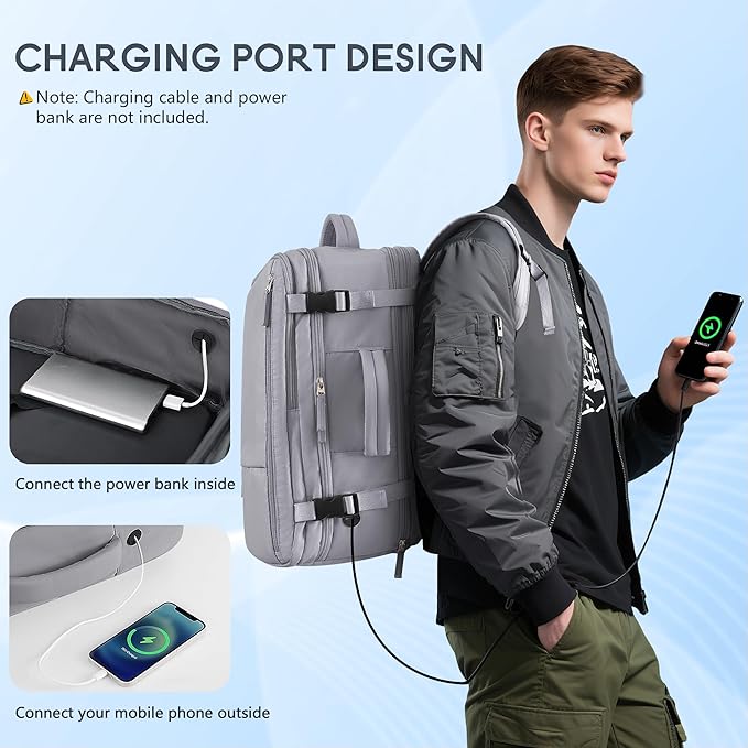 Beraliy Travel Backpack, Personal Item Bag Ailrline Approved, 17.3 Inch Laptop Backpack, Carry On Travel Bag, Hiking Backpack, Casual Backpack, Grey