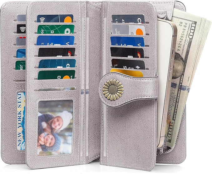 SENDEFN Wallets for Women Leather Credit Card Holder with RFID Blocking Large Capacity Wristlet | with RFID Blocking, Large Capacity, Wristlet, with RFID Blocking, Large Capacity, Wristlet