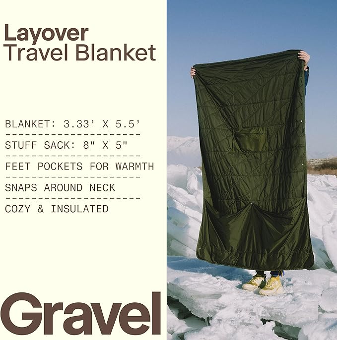 Gravel Layover Travel Blanket – Ultra-Light Compact Blanket for Camping and Outdoor Adventures - Down Alternative Portable Travel Blanket for Layovers & Road Trips (Spruce)