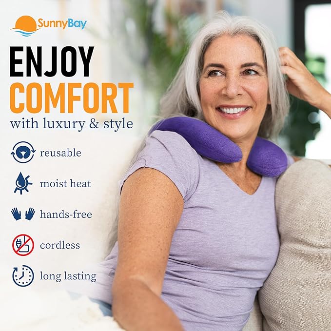 SunnyBay Microwave Heating Pad, Microwavable Heated Neck Pillow for Moist Hot Therapy, Heated Neck and Shoulder Wrap with Flax Seeds Filling and Washable Cover, Purple, 2.5 lbs,12"x2"x2"