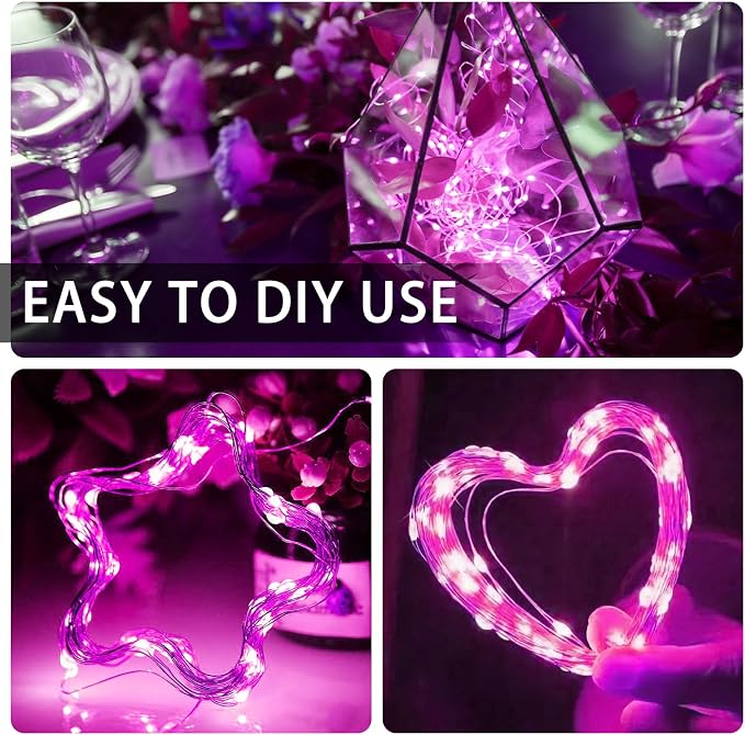 50 Pack Pink Fairy Lights Battery Operated, 7ft 20 LED Mini String Twinkle Lights for Valentine's Day Easter Christmas Halloween Mason Jars Centerpiece Table Decorations (50, Pink)