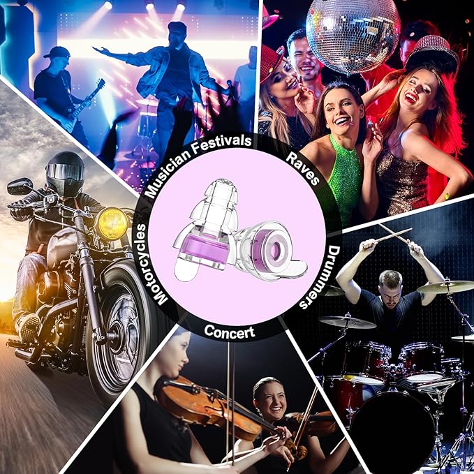 High Fidelity Concert Earplugs for Concerts Musicians，Earplugs for noise reduction，24db Advanced Filter Technology Ear Protection for Music Festivals,DJ's, Nightclub, Drummers - 2 Pairs(Purple)