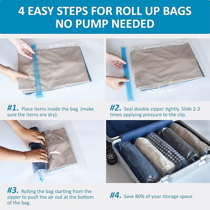 Cozy Essential Compression Bags for Travel - Travel Essentials - 24 Pack Space Saver Bags - No Vacuum Needed - Compression Packing Bags for Cruise Accessories