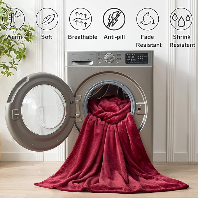 Hansleep Fleece Burgundy Red Twin Blanket, Super Soft Flannel Fuzzy Plush Cozy Blanket for All Seasons, Burgundy Red, Twin 60x80 Inches