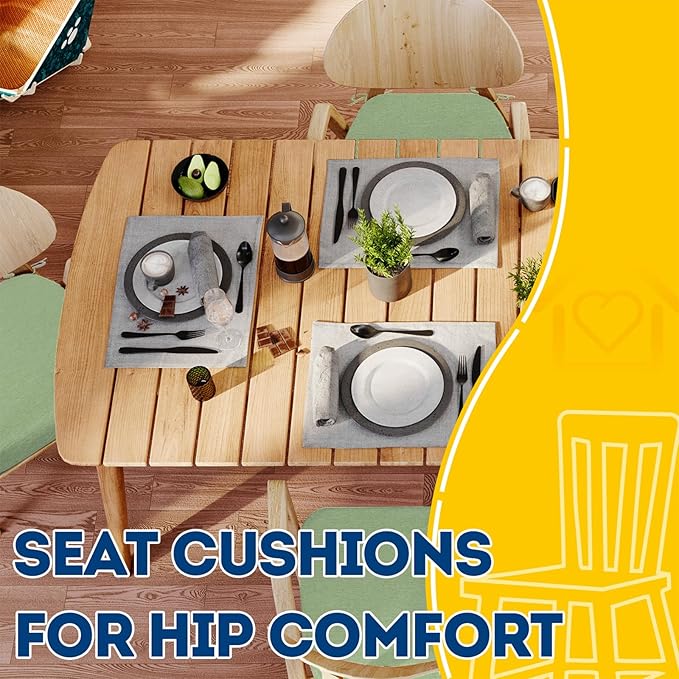 AAAAAcessories D-Shaped Chair Cushions, 2" Thick Dining Chair Pads with Ties and Removable, Machine-Washable Cover, 17" x 16", Pear Green