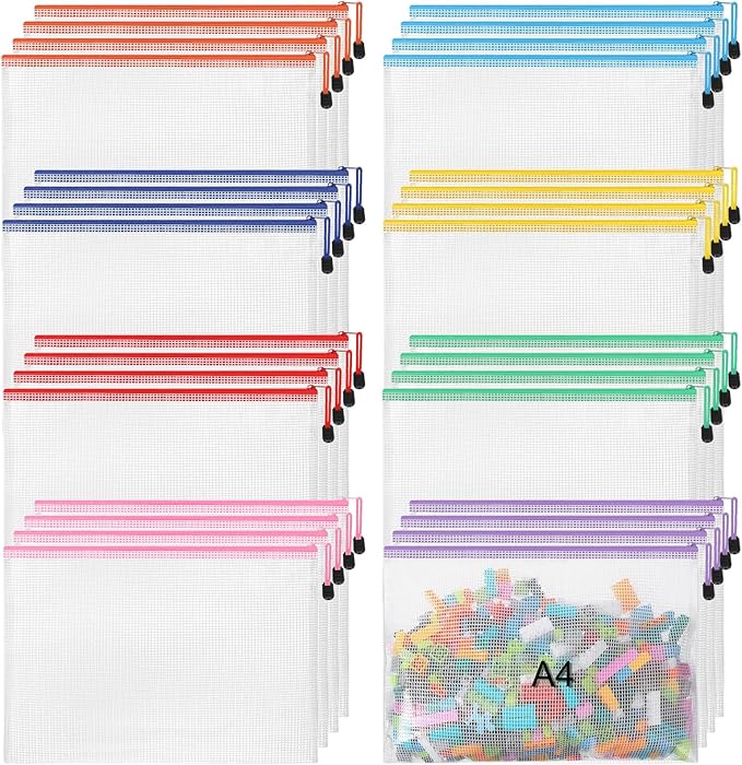 Jetec 32 Pcs Mesh Zipper Bags Toy Storage Bikini Organizer Bag Bolsas Para Guardar Trajes De Bano Waterproof Zipper Reusable Pouch Puzzle Multipurpose for Storage Office(Cute Color,13 x 9.5 Inch)